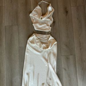 2 Piece Satin Halter Cowl Set